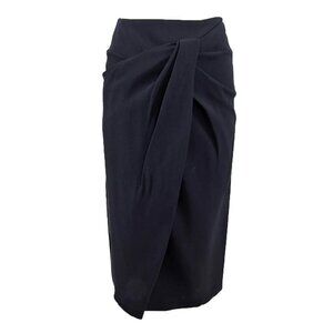 Burberry Black Gathered Wrap Midi Skirt Sz 4